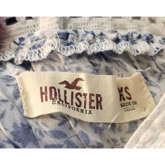 Hollister Womens sz XS romper shorts floral white embroidery stretch 3/4 sleeve - Picture 7 of 16
